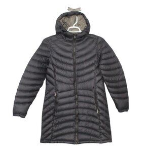 LL Bean Ultralight 850 Down Hooded Coat Three Quarter Length Black M